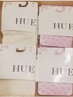 4pc Cute HUE Girls TIGHTS- Ringlet Cream White & Pink Polka Dots- Sz. 4-5-6